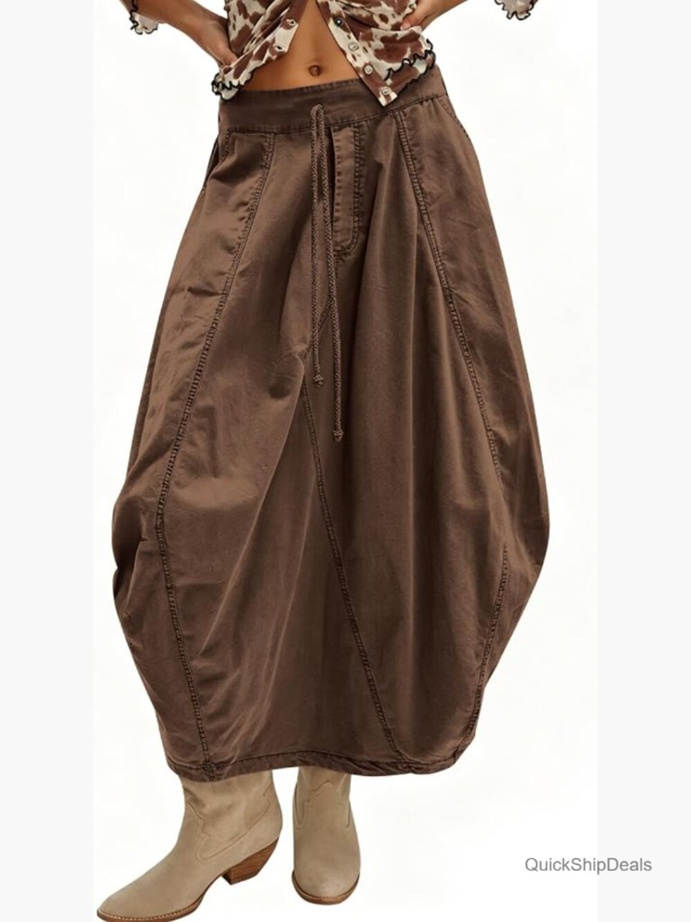 Poplin Midi Skirt Baggy Summer Mid Rise Parachute Cargo Maxi Long Skirt with